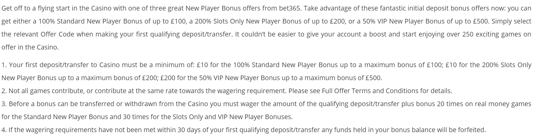 bet365 casino offer terms